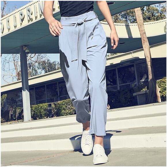 Athleta Pants Womens 4 Blue Skyline Pleated Paperbag Waist High Rise City Ankle - Picture 1 of 12